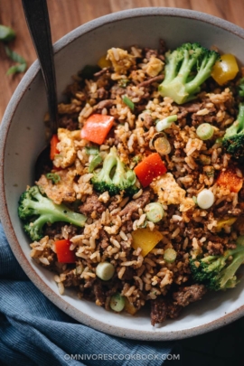 Beef fried rice close up