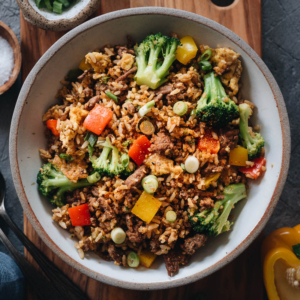 Easy Beef Fried Rice - This easy beef fried rice uses a bold seasoning of chili and cumin. It requires very little prep and only takes 10 minutes to cook. A one-pan dish that’s satisfying enough to serve as a main for dinner, or packed into your lunch box for meal-prep, or can be served as a fancy side for your Chinese dinner party. {Gluten-Free adaptable}