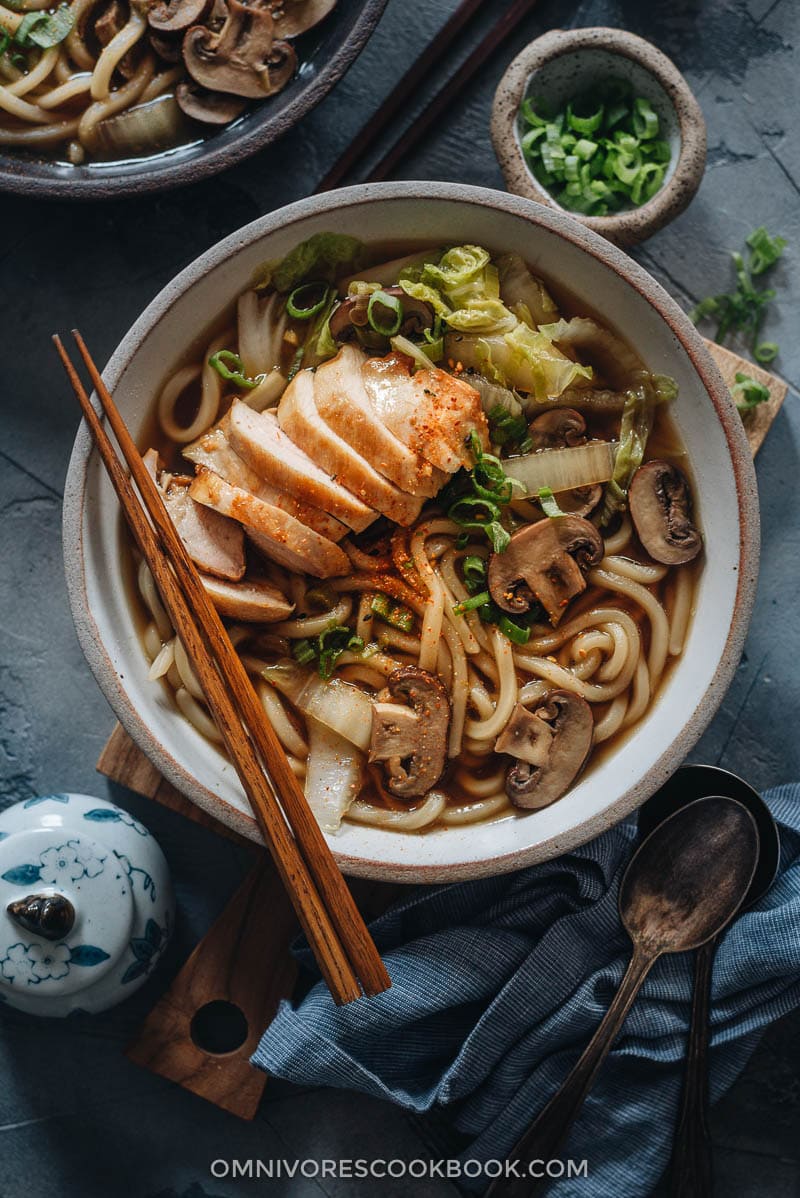 Homemade chicken udon soup