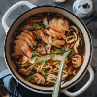 Chicken Udon Soup - A super simple one-pot noodle soup that guarantees maximum satisfaction with beautifully charred chicken, rich soup, thick noodles, and tender veggies.