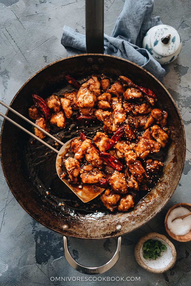 Homemade General Tso’s Chicken in a pan