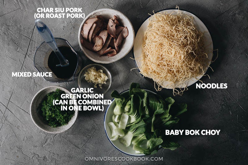 Ingredients for making char siu chow mein