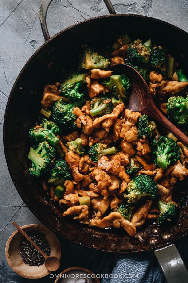 Homemade chicken and broccoli in a skillet