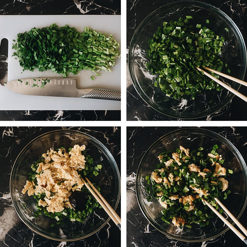 Chinese chive pockets filling prepping step-by-step