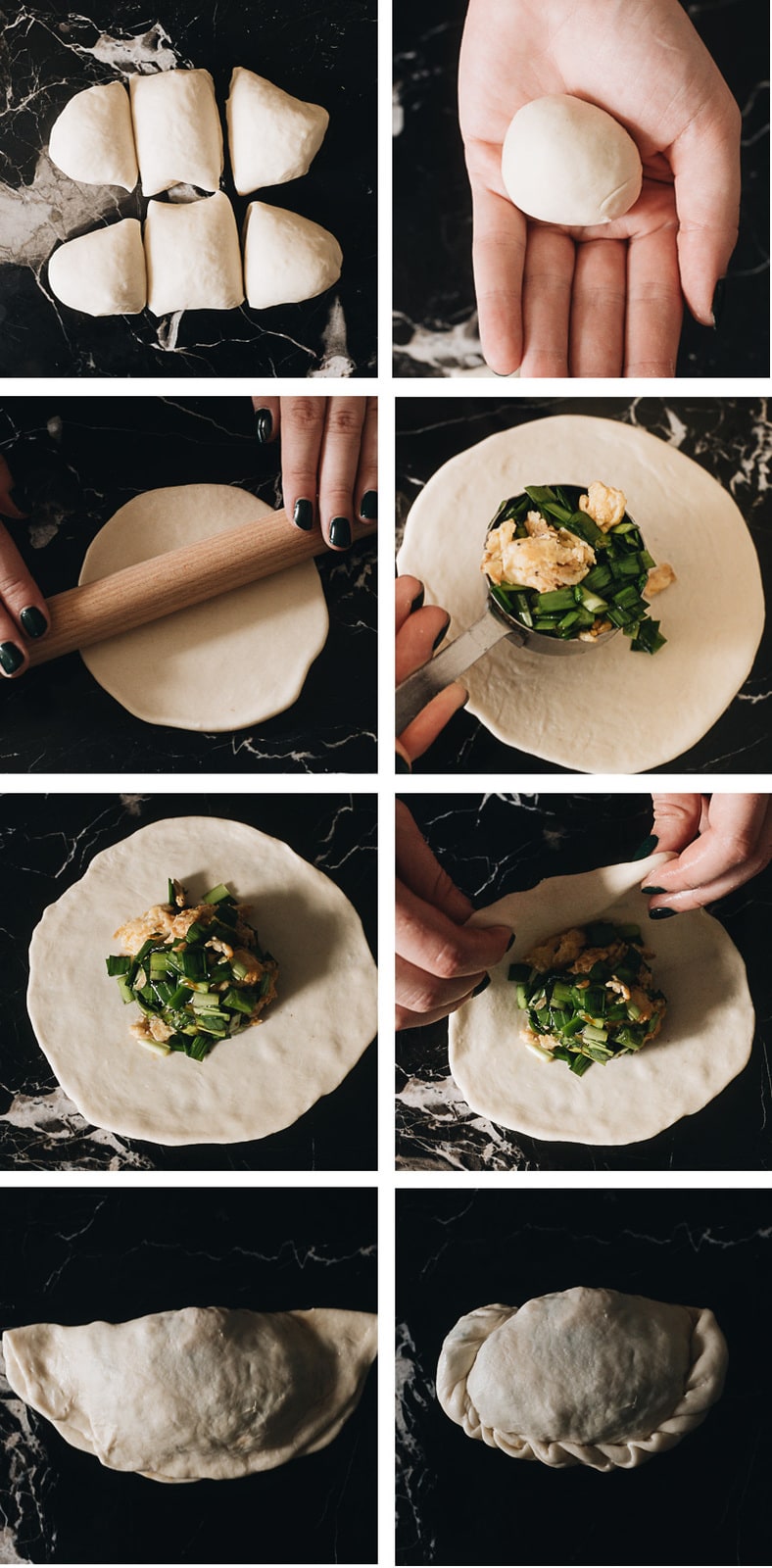 Chinese chive dumplings assembling step-by-step