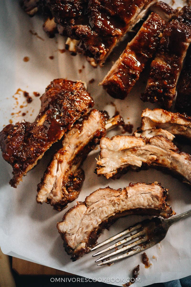 Instant pot pork ribs close-up