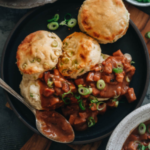 Scallion biscuits and char siu gravy