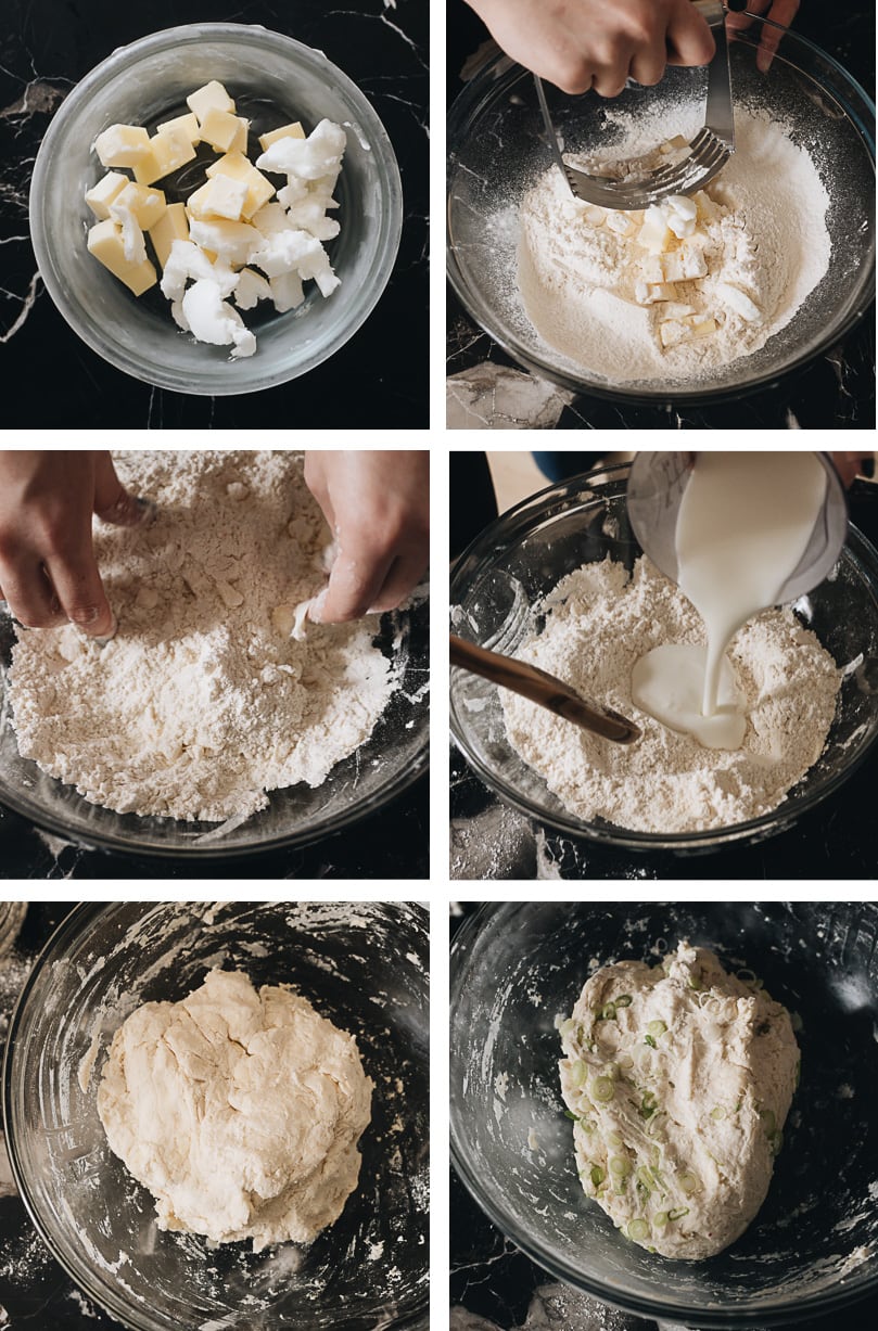 Preparing scallion biscuits dough