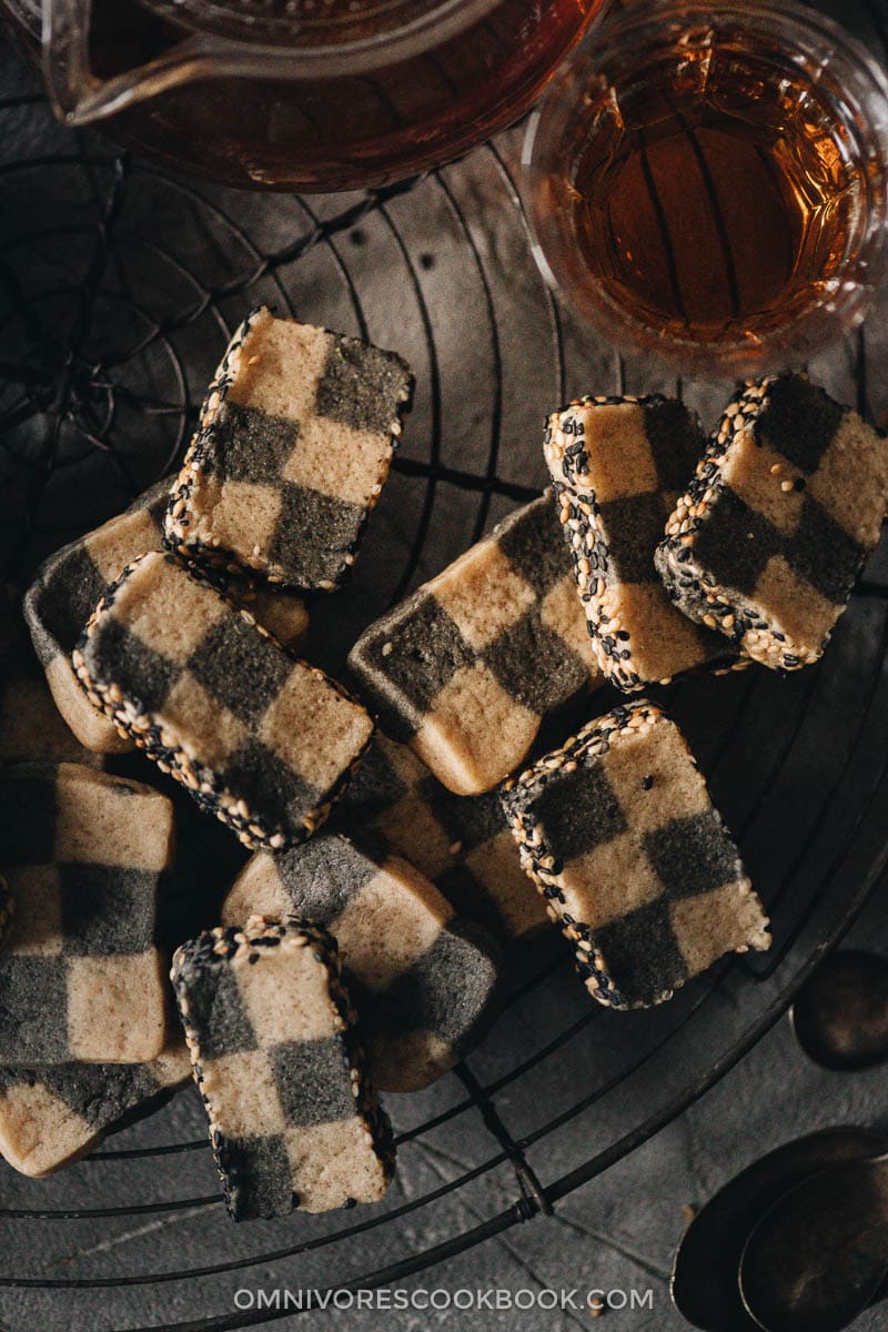 Sesame checkerboard cookies close-up