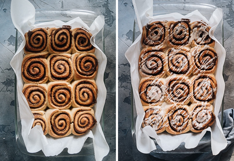 Glaze freshly baked cinnamon rolls