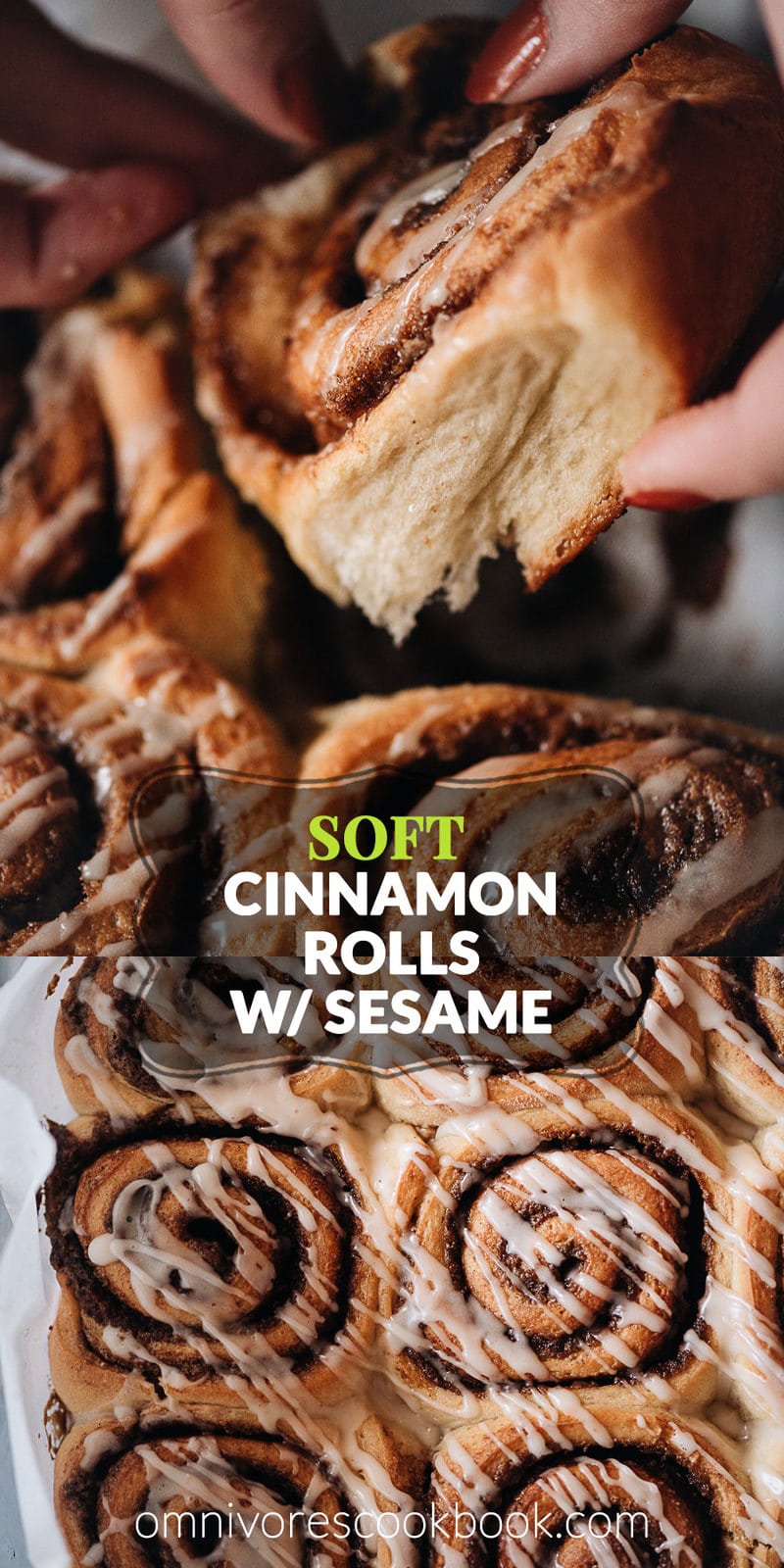 Soft Cinnamon Rolls with Sesame | Easy homemade cinnamon rolls made with a Japanese milk bread formula to create an airy, fluffy texture with a crispy crust, stuffed with cinnamon sugar and a buttery sesame paste. Using a mixer, they’re easy to put together and the result is better than Cinnabon. Cooking video is included