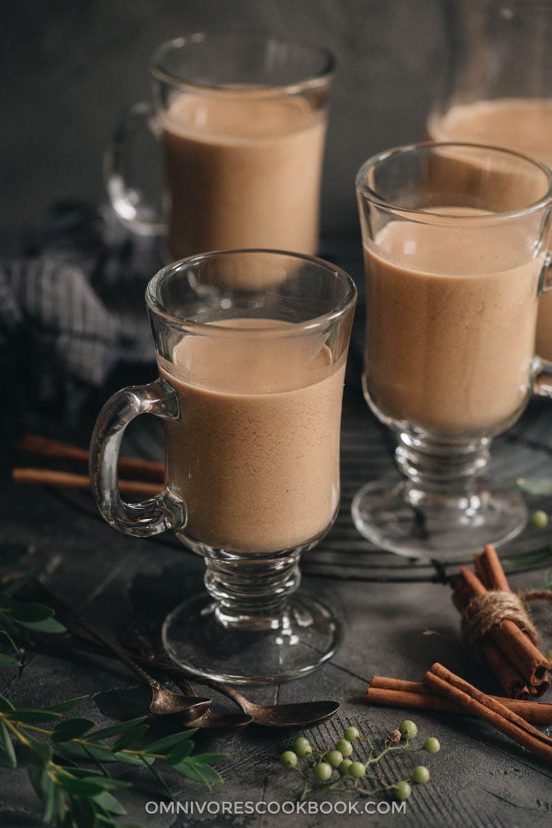 Peanut butter eggnog milk tea close-up