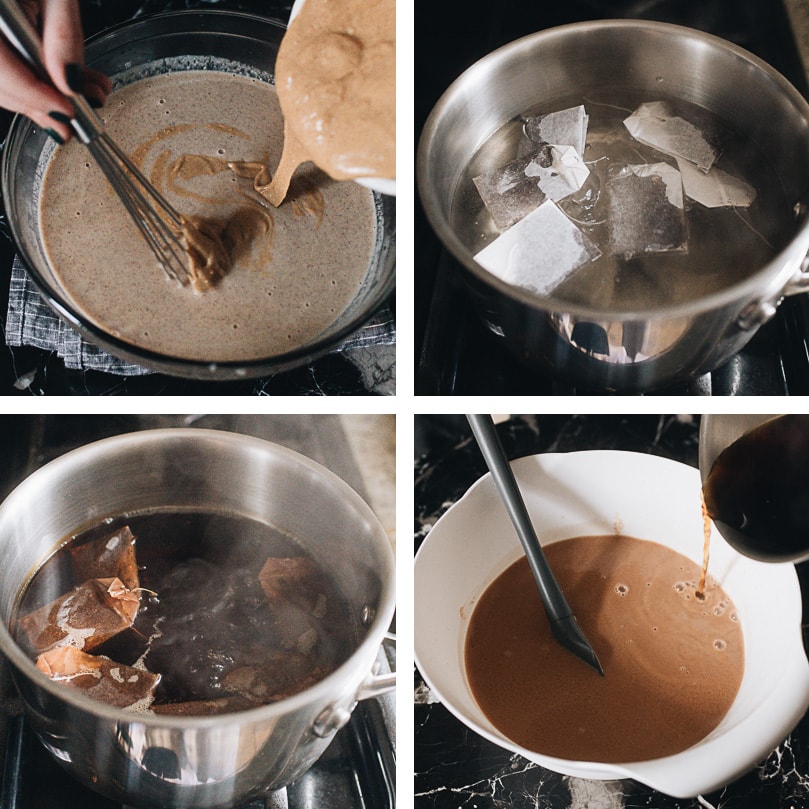 Making peanut butter eggnog milk tea step-by-step