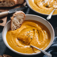Roasted squash soup served with bread