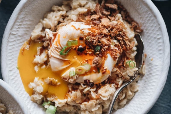 Savory oatmeal in a bowl