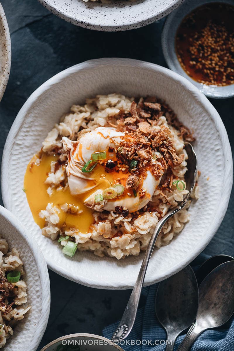 Savory oatmeal in a bowl