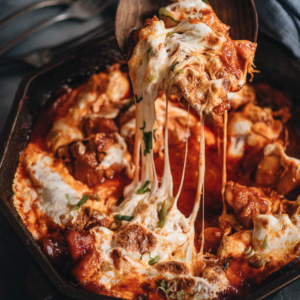 Korean Fire Chicken (Cheese Buldak) - It features chunky, juicy chicken swamped in a chili sauce with chewy rice cakes and melty cheese. It contains all the essence of a pizza and it’s addictively good. It’s extremely easy to put together and takes no time to make. If you’re looking for a quick one-pan dinner recipe, look no further! {Gluten-Free adaptable}