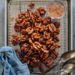 Candied Walnuts with Spice | This candied walnuts recipe yields gorgeously coated sugary, crunchy nuts with a Chinese-inspired spice mix to add a spicy savory touch. They are perfect for holiday gifting, topping on your salad, or simply serving as a snack. Both baking and stovetop methods are included in the recipe. {Vegan, Gluten-Free}