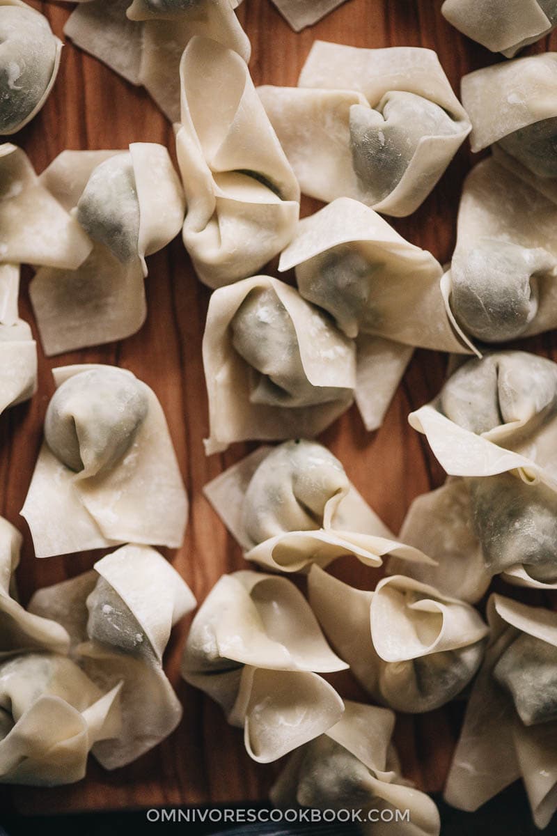 Uncooked wontons close-up