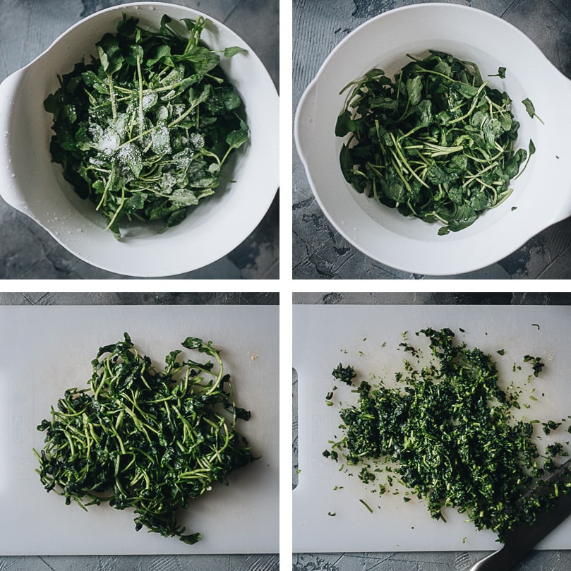 How to prepare watercress for wonton filling