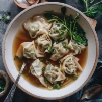 Watercress Wonton Soup | Hearty, healthy wontons made with crisp watercress and juicy pork, served in a quick and easy chicken broth. This post includes detailed step-by-step photos to help you create the authentic dim sum experience in your own kitchen.