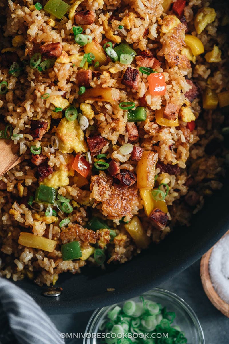 Ham fried rice close-up