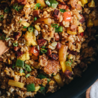 Leftover Ham Fried Rice with Pineapple | Turn your leftover ham into a quick meal that tastes better than Chinese takeout. Learn all the secrets to creating the best fried rice without a wok. {Gluten-Free}