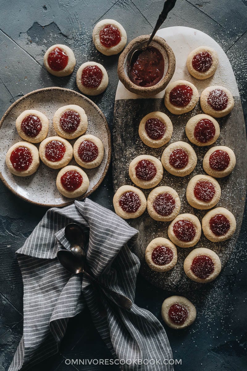 Strawberry thumbprint cookies with jam