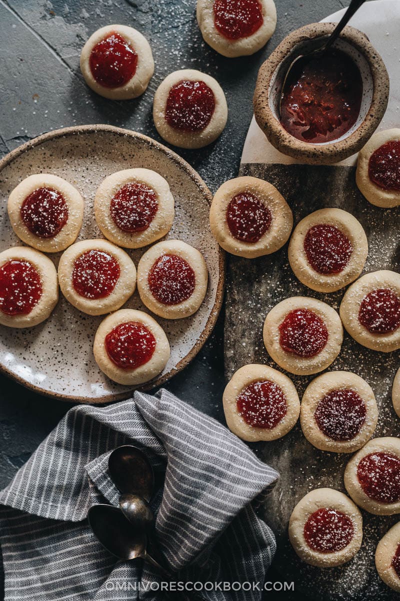 Strawberry thumbprint cookies close-up
