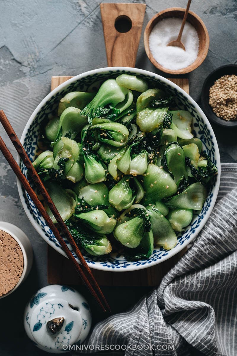 Easy Bok Choy Breakfast Skillet with crispy garlic — Recipe Fiction