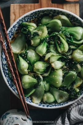 Baby bok choy stir fry close-up