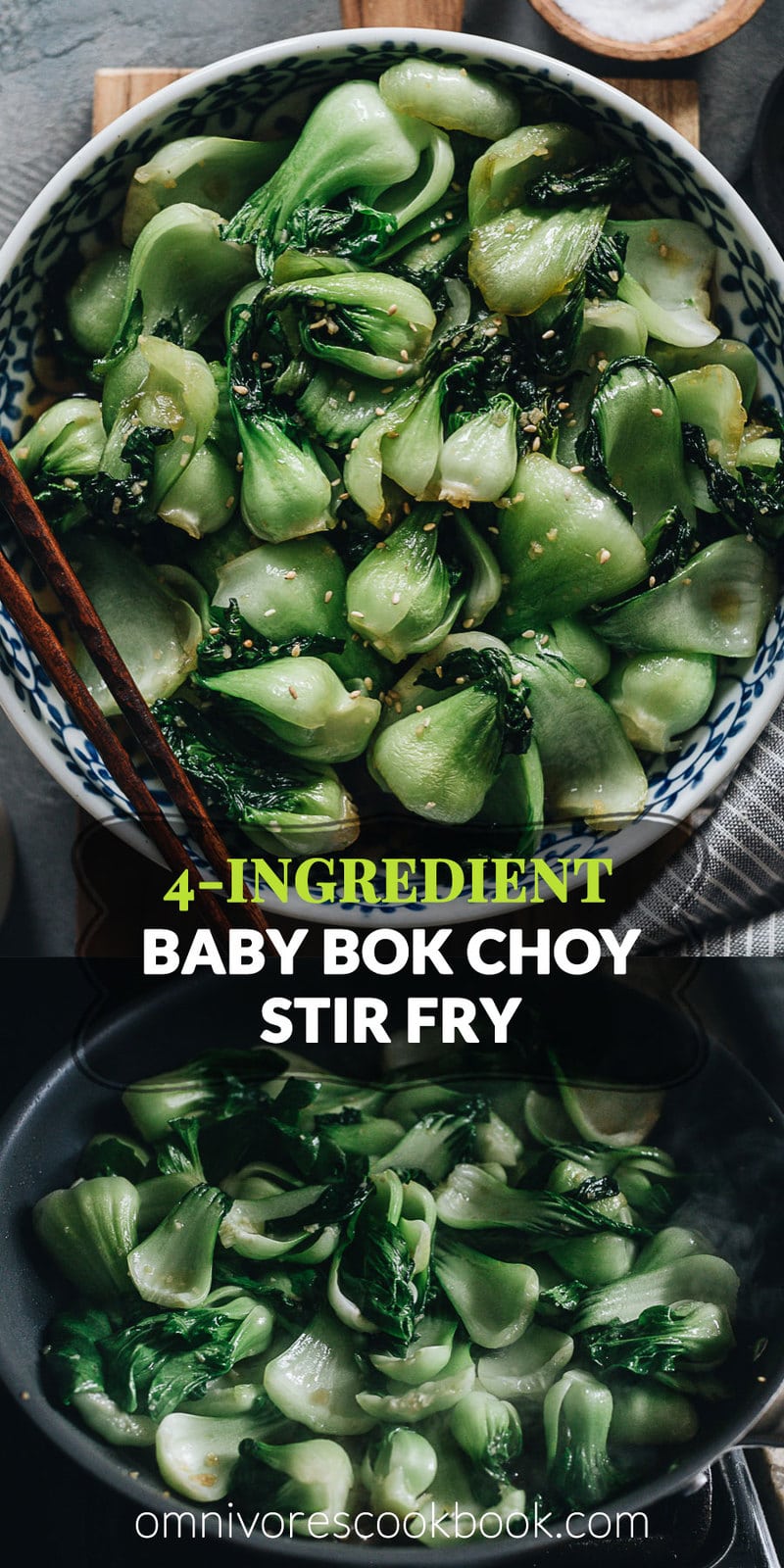 4-Ingredient Baby Bok Choy Stir Fry | Pair this quick and easy side dish with your favorite main and some steamed rice to complete a nutritious meal. This dish takes 15 minutes to whip together. The baby bok choy is cooked until tender, then soaked with a garlicky sauce that’s savory and lightly sweet. It’s such a great way to enjoy vegetables. {Vegan, Gluten-Free Adaptable}