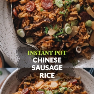 Instant Pot Chinese Sausage Rice | Chinese sausage rice made easy using the Instant Pot. No rice soaking required, minimal active cooking time, and perfect results. The rich and savory sticky rice is seasoned with soy sauce and mixed with sweet Chinese sausage and crunchy water chestnuts. It’s a perfect one-pot weekday dinner!