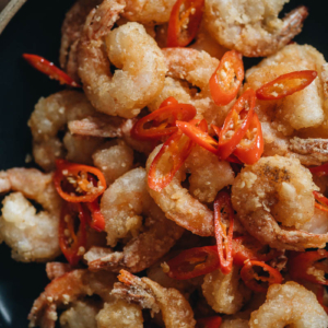 Salt and pepper shrimp close-up