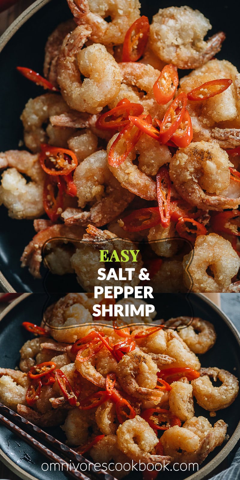 Salt and Pepper Shrimp (椒盐虾) | This recipe is perfect for you if you’re looking for an easy appetizer. The juicy shrimp are coated with a crunchy crispy coating and tossed in a garlicky salt and pepper mixture, creating a delicious dish no one can refuse. {Gluten-Free}