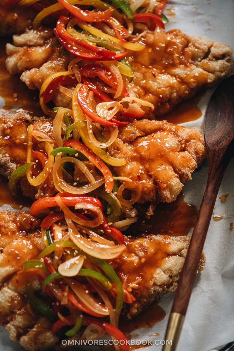 Fried fish with sweet and sour sauce