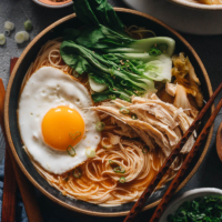 15-Minute Korean Noodle Soup | A perfect one-pot dinner for your busy weekdays. You only need a few ingredients and some leftovers in your pantry to make this hearty dish that is bursting with flavor and loaded with nutrients. Different topping options are provided so you can DIY a custom version with whatever ingredients you have on hand!