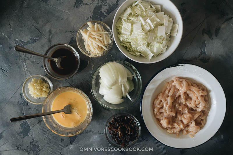 Ingredients for making moo shu chicken