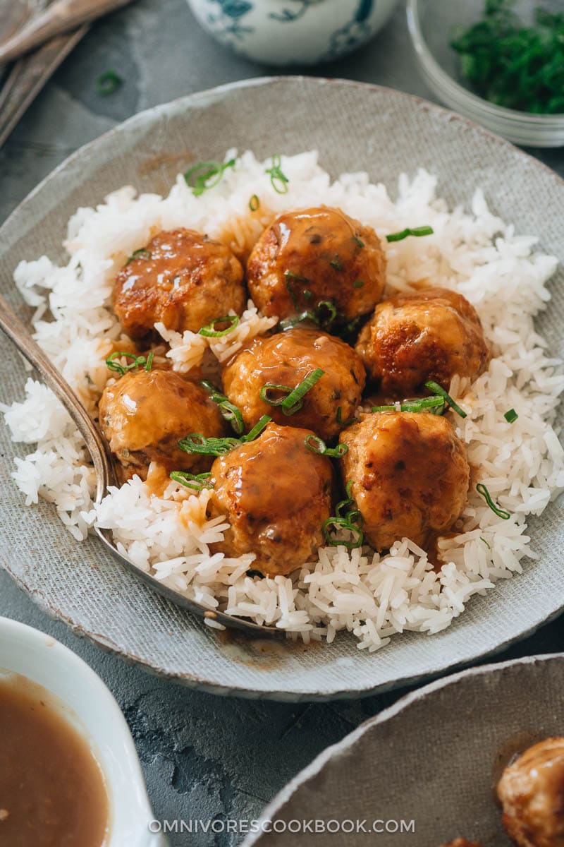 Instant Pot meatballs served on rice