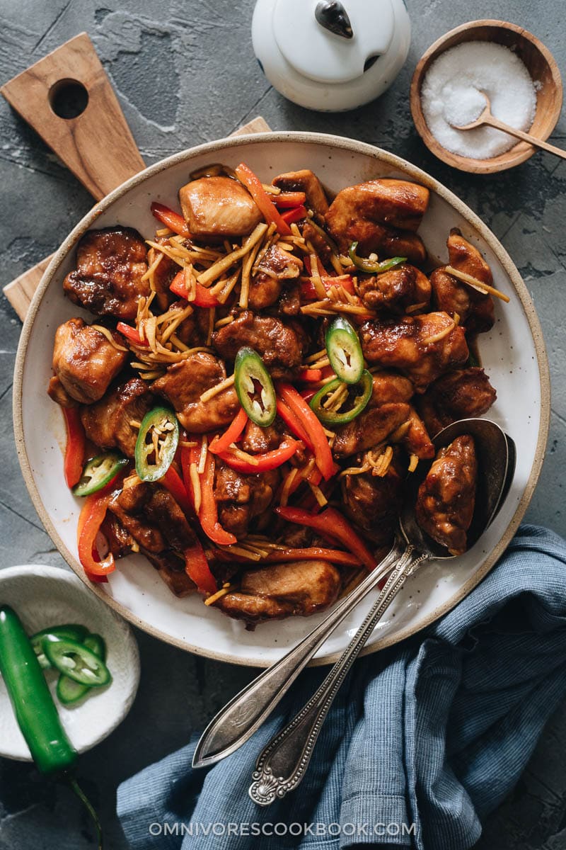 Homemade ginger chicken in a plate