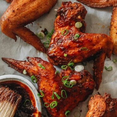 Baked Chinese hot wings close up