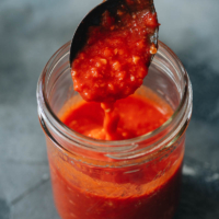 Homemade chili garlic sauce close up