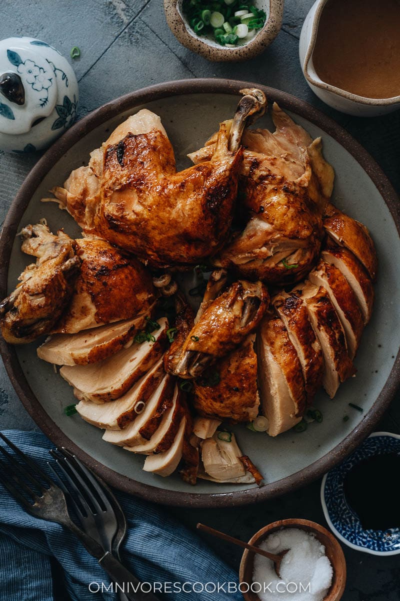 Carved roast chicken