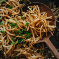 Stir fried bean sprouts close up