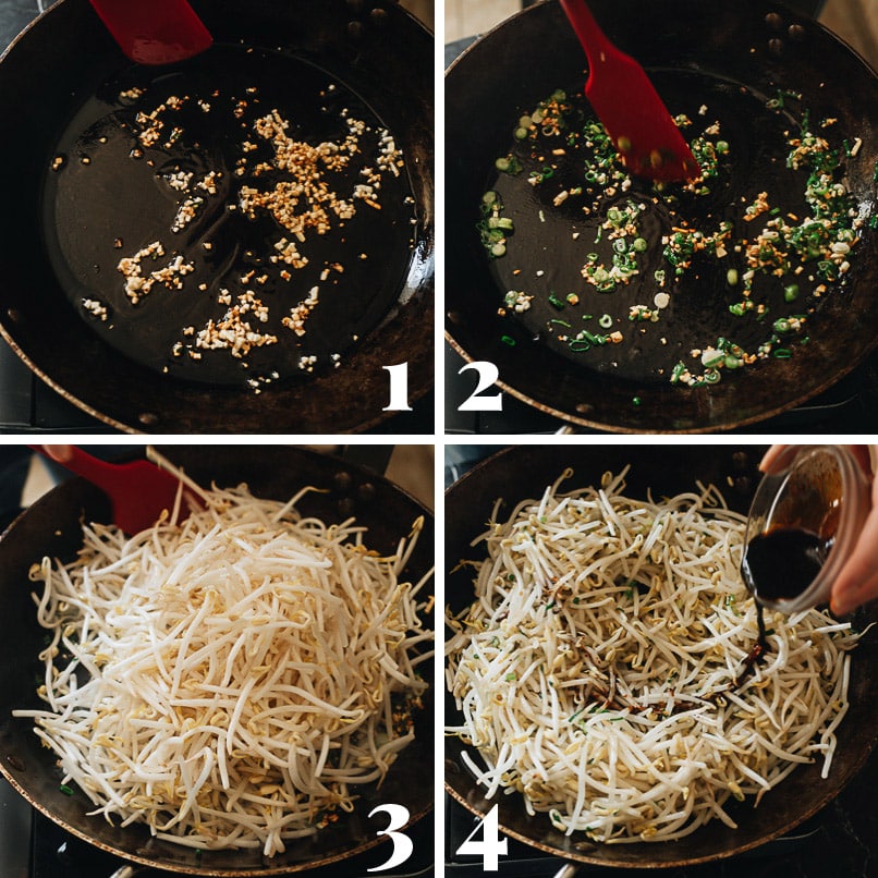 Making stir fried bean sprouts step-by-step