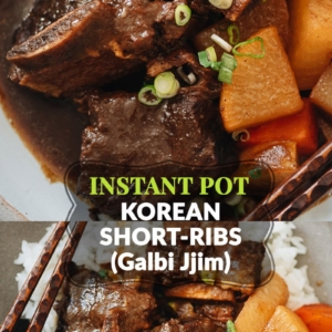 This Instant Pot short ribs recipe helps you create authentic Korean flavors with fork-tender braised beef swimming in a savory yet sweet and fruity sauce. It’s perfect for any night of the week! I also included a bonus recipe teaching you how to use the leftovers to make 10-minute noodle soup. {Gluten-Free Adaptable}