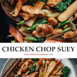 Tender juicy chicken bites with crunchy veggies in a rich sauce for a classic Chinese takeout-style chicken chop suey no one can resist! It’s a perfect recipe to use up your leftover vegetables. My blog post includes detailed instructions on how to assemble your own chicken chop suey using different veggies. {Gluten-Free Adaptable}