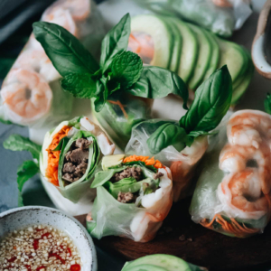 Fresh spring rolls with avocado and shrimp
