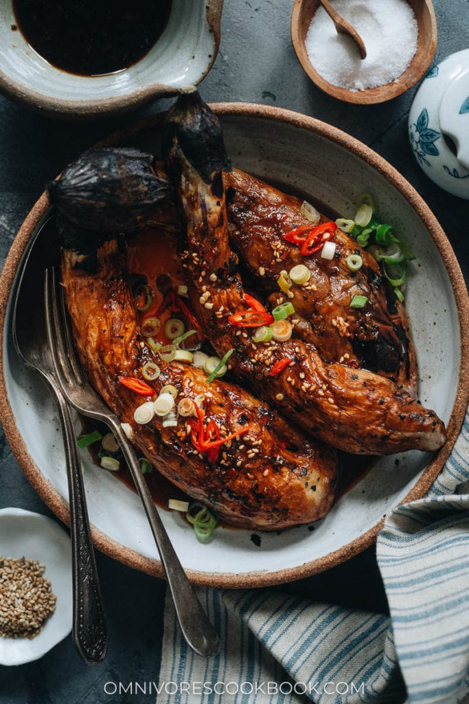 Fire Roasted Eggplant with Garlic Vinegar Sauce - Omnivore's Cookbook