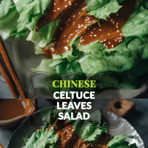 This refreshing and delicious appetizer, celtuce leaves salad, features a rich sesame sauce that will have you happily eating your veggies! {Vegan, Gluten-Free adaptable}